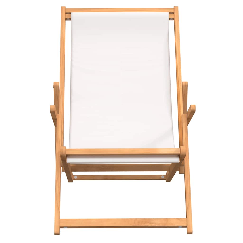 foldbar strandstol massivt teaktræ cremefarvet
