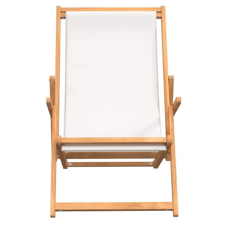 foldbar strandstol massivt teaktræ cremefarvet
