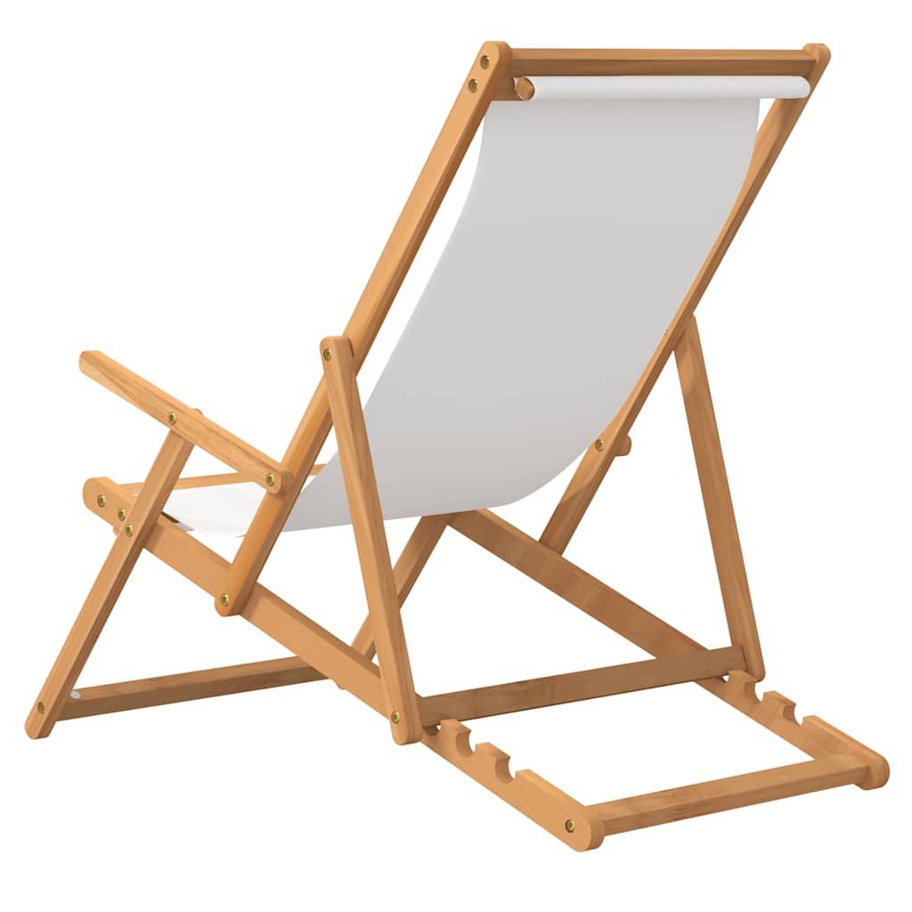 foldbar strandstol massivt teaktræ cremefarvet