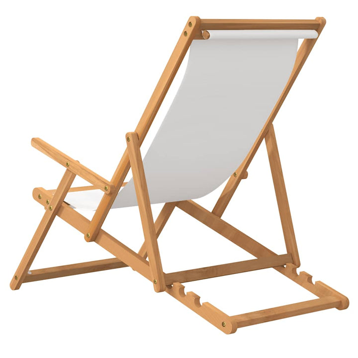 foldbar strandstol massivt teaktræ cremefarvet