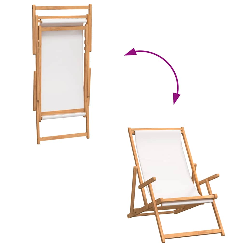 foldbar strandstol massivt teaktræ cremefarvet