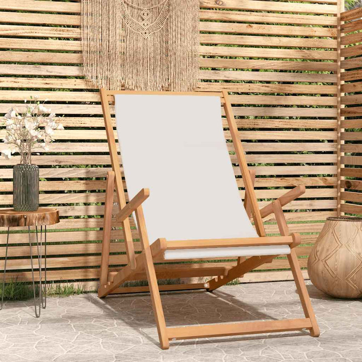 foldbar strandstol massivt teaktræ cremefarvet