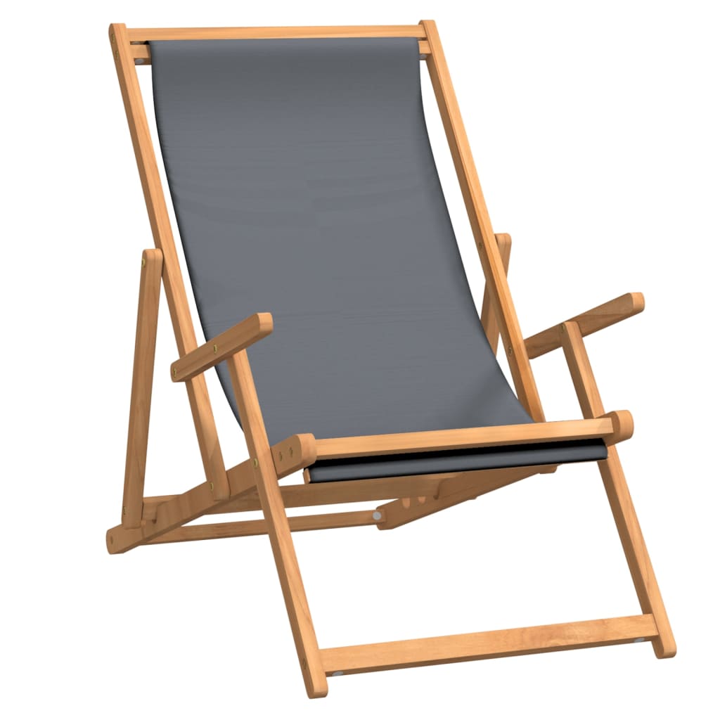 foldbar strandstol massivt teaktræ grå
