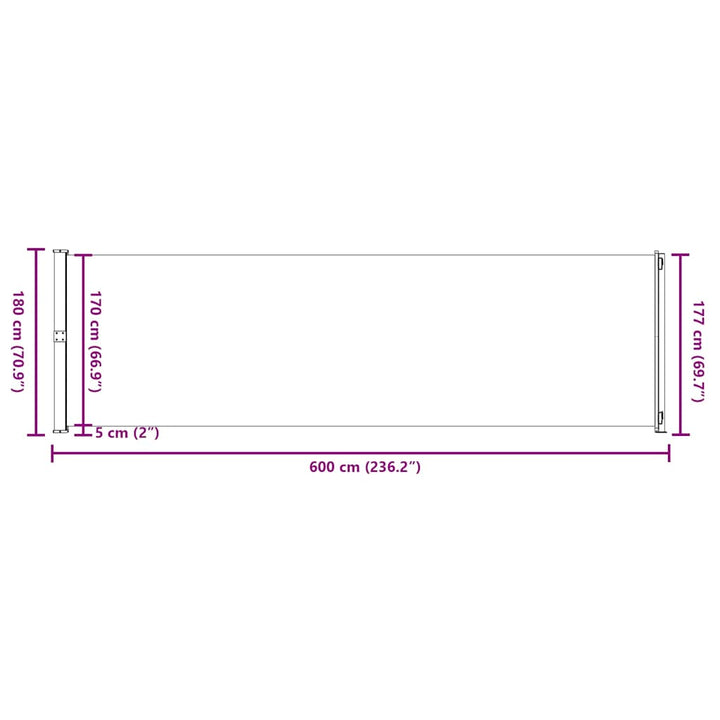 sammenrullelig sidemarkise til terrassen 180x600 cm rød