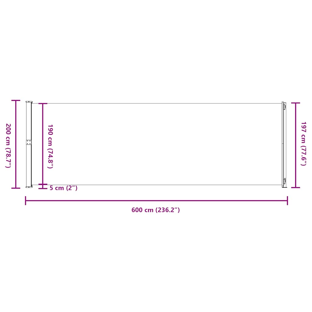 sammenrullelig sidemarkise til terrassen 200x600 cm grå