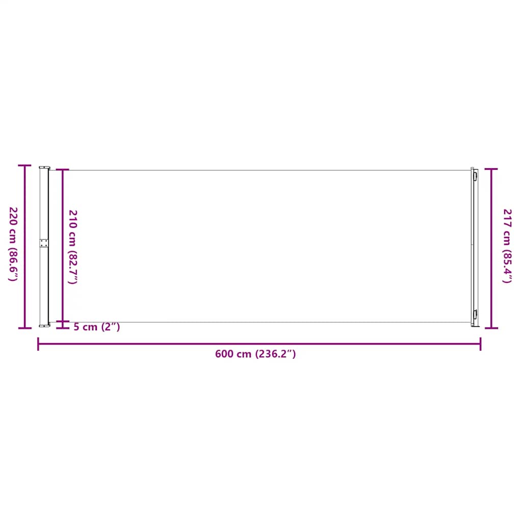 sammenrullelig sidemarkise til terrassen 220x600 cm rød