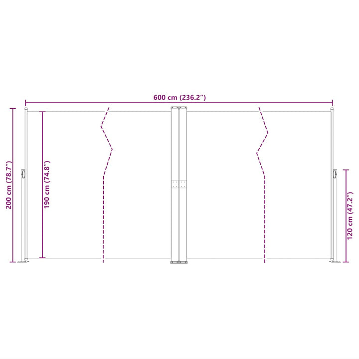 sammenrullelig sidemarkise 200x600 cm sort