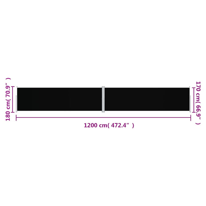 sammenrullelig sidemarkise 180x1200 cm sort