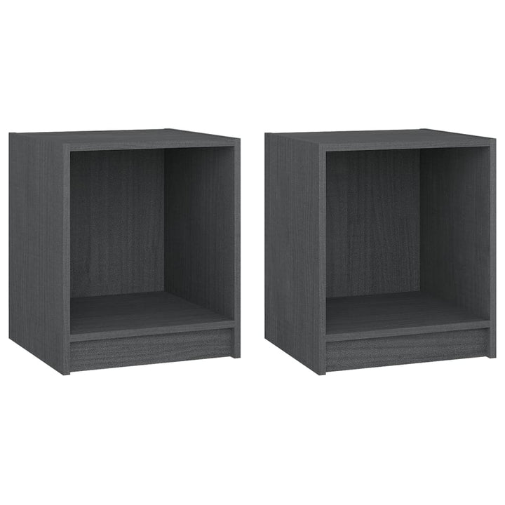 sengeborde 2 stk. 35,5x33,5x41,5 cm massivt fyrretræ sort grå