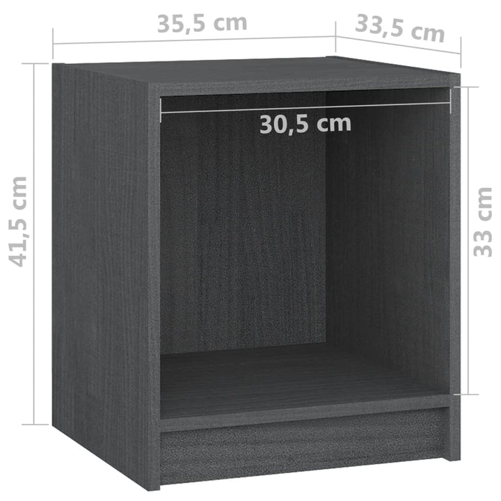 sengeborde 2 stk. 35,5x33,5x41,5 cm massivt fyrretræ sort grå