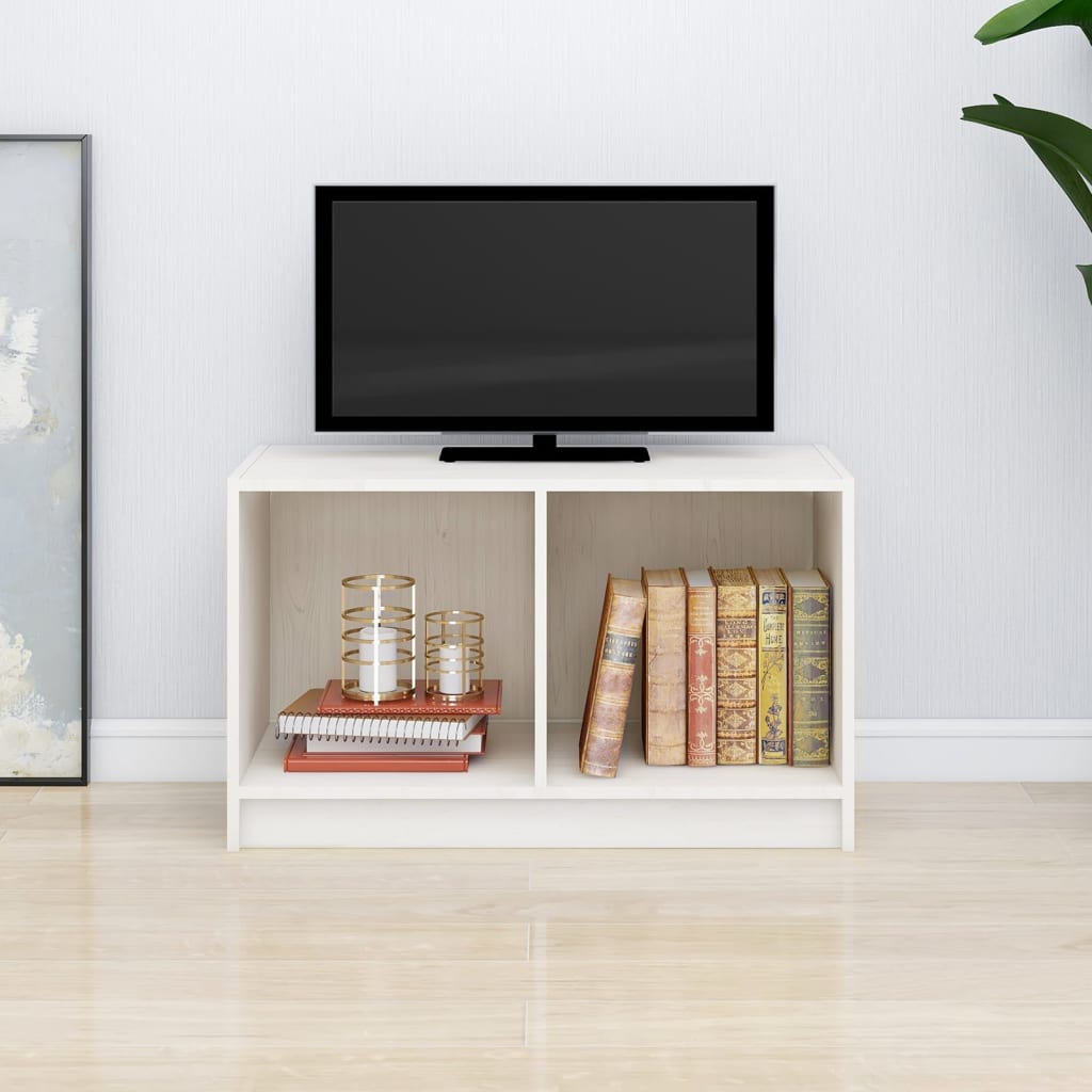 tv-bord 70x33x42 cm massivt fyrretræ hvid