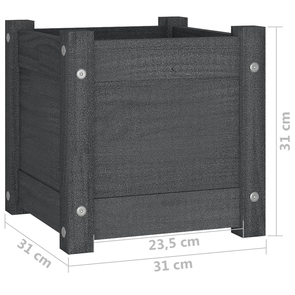 plantekasser 2 stk. 31x31x31 cm massivt fyrretræ grå