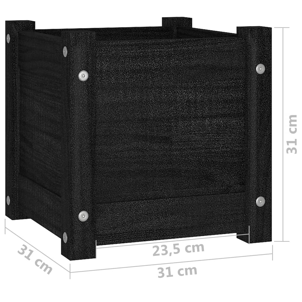 plantekasser 2 stk. 31x31x31 cm massivt fyrretræ sort