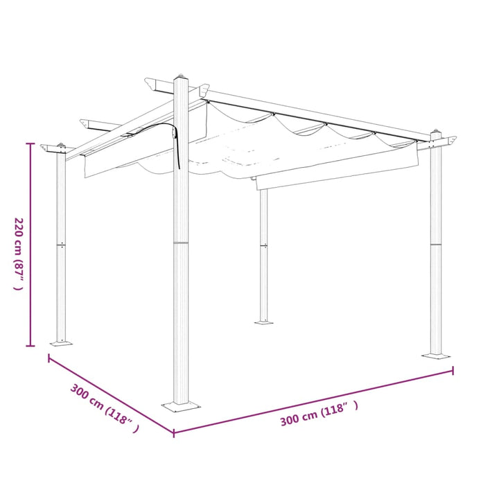 havepavillon med sammenrulleligt tag 3x3 m cremefarvet