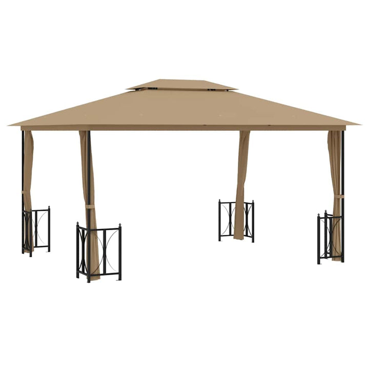 pavillon med sidevægge og dobbelttag 3x4 m gråbrun