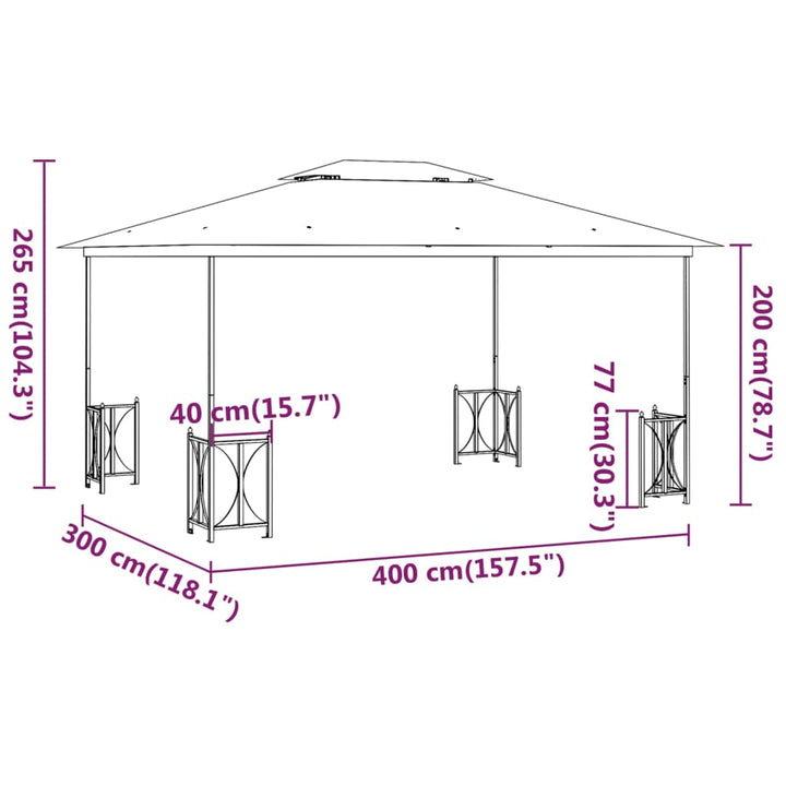 pavillon med sidevægge og dobbelttag 3x4 m gråbrun