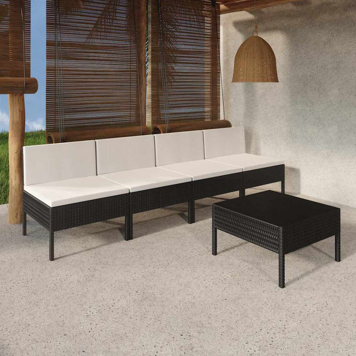 loungesæt til haven 5 dele med hynder polyrattan sort