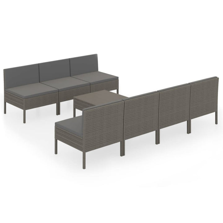 loungesæt til haven 8 dele med hynder polyrattan grå