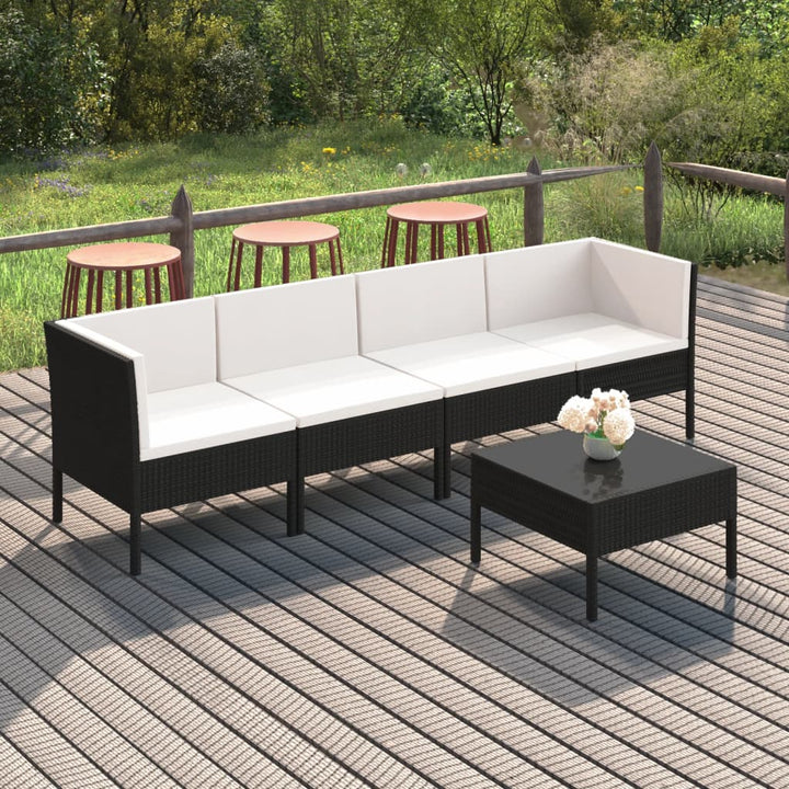 loungesæt til haven 5 dele med hynder polyrattan sort