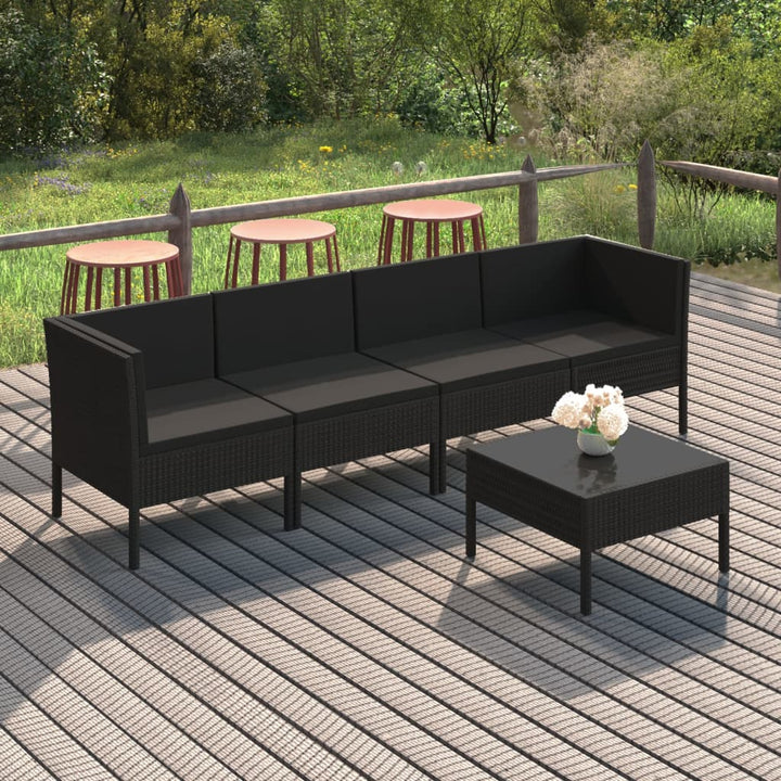 loungesæt til haven 5 dele med hynder polyrattan sort