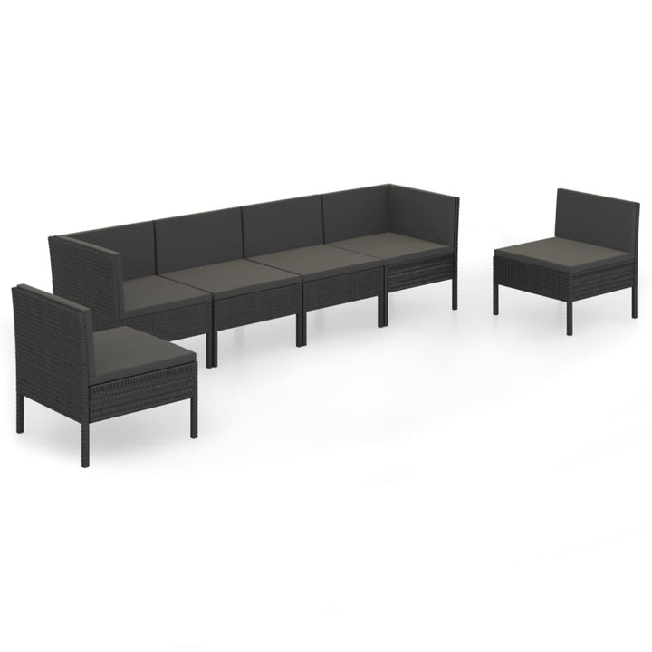 loungesæt til haven 6 dele med hynder polyrattan sort