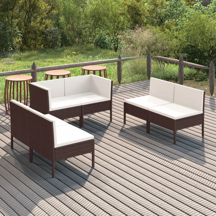 loungesæt til haven 6 dele med hynder polyrattan brun