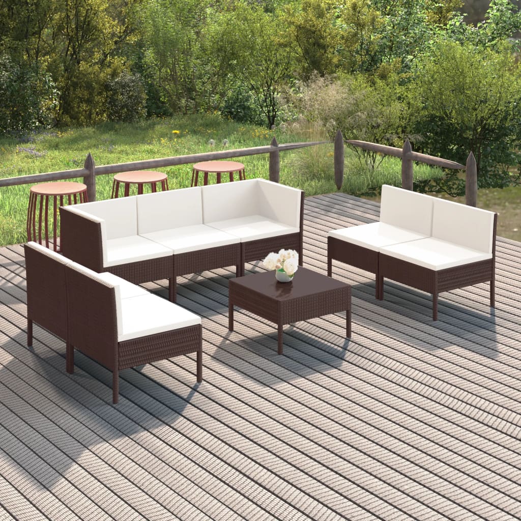 loungesæt til haven 8 dele med hynder polyrattan brun