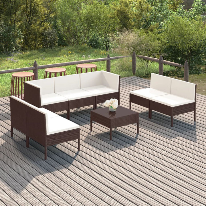 loungesæt til haven 8 dele med hynder polyrattan brun