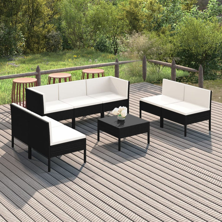 loungesæt til haven 8 dele med hynder polyrattan sort