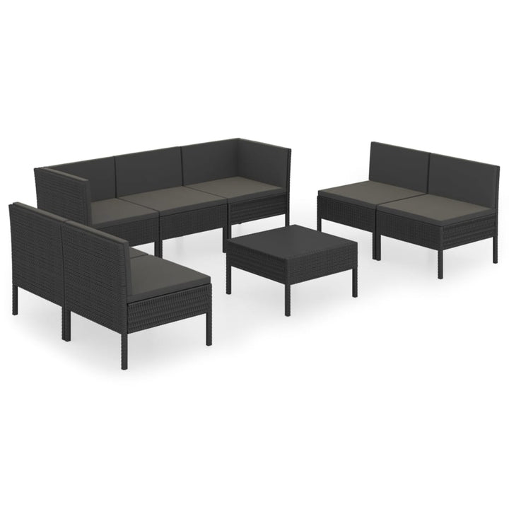 loungesæt til haven 8 dele med hynder polyrattan sort