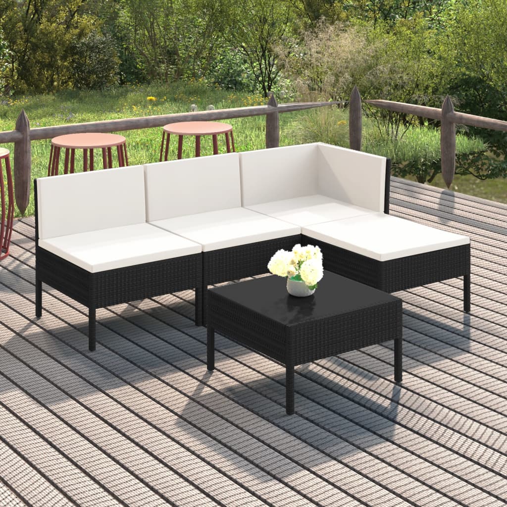 loungesæt til haven 5 dele med hynder polyrattan sort