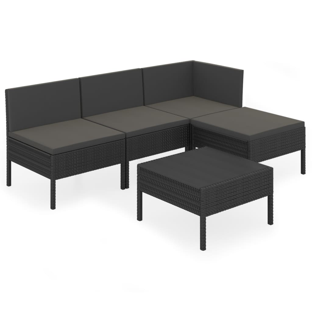 loungesæt til haven 5 dele med hynder polyrattan sort