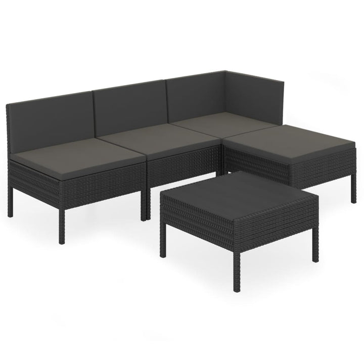 loungesæt til haven 5 dele med hynder polyrattan sort
