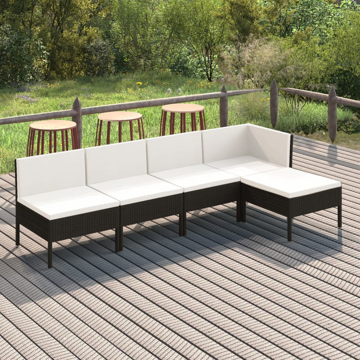 loungesæt til haven 5 dele med hynder polyrattan sort