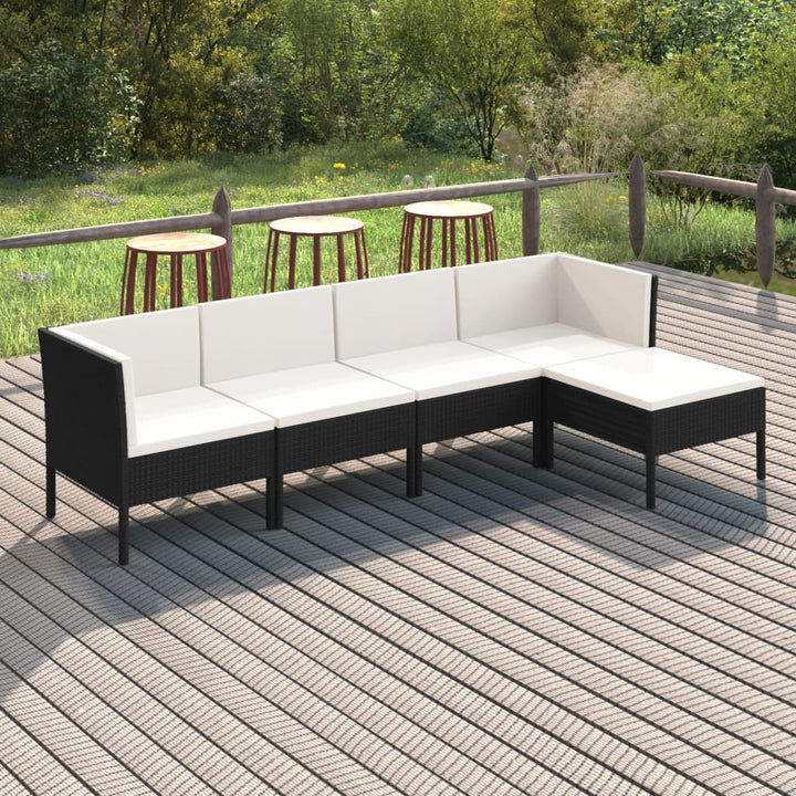loungesæt til haven 5 dele med hynder polyrattan sort