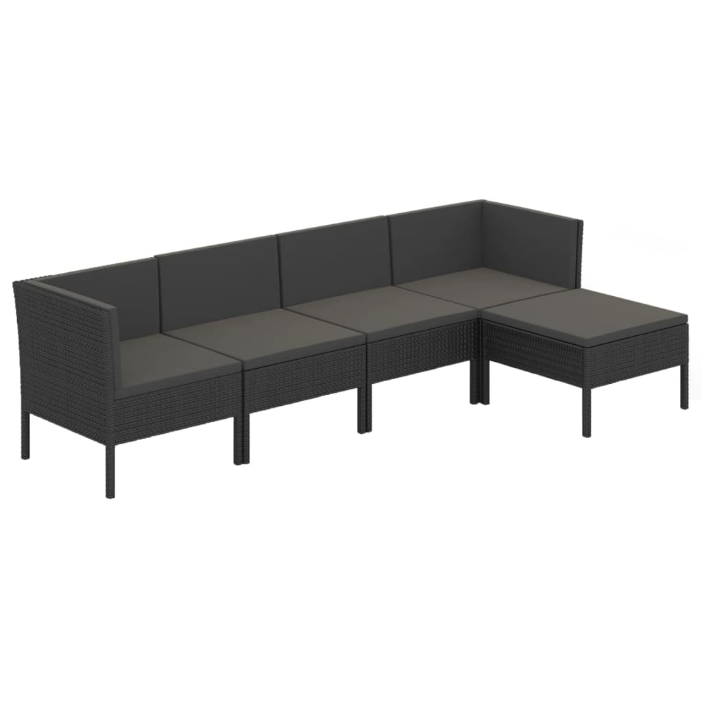 loungesæt til haven 5 dele med hynder polyrattan sort