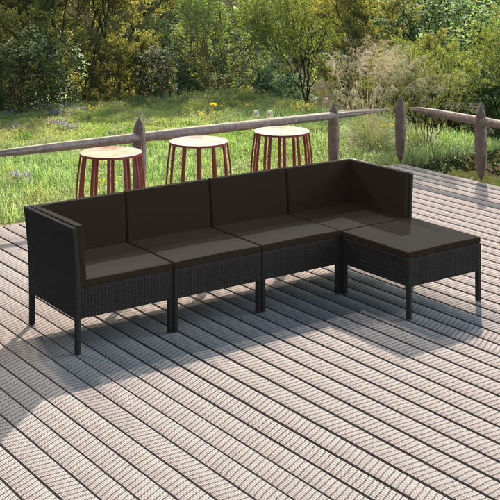 loungesæt til haven 5 dele med hynder polyrattan sort