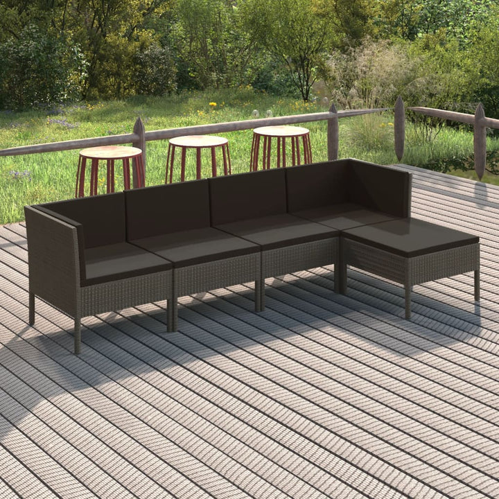 loungesæt til haven 5 dele med hynder polyrattan grå