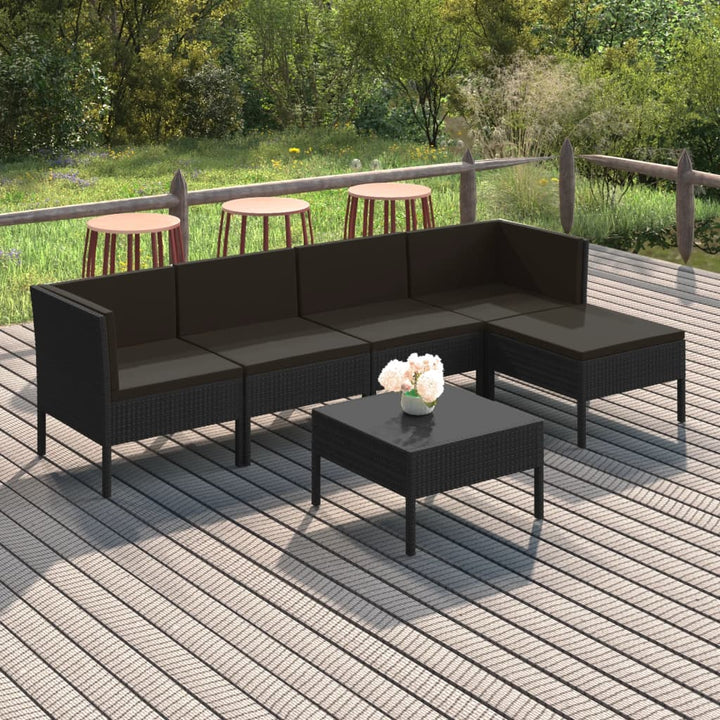 loungesæt til haven 6 dele med hynder polyrattan sort