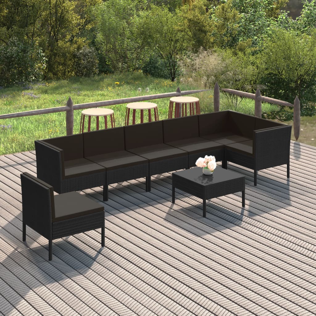 loungesæt til haven 8 dele med hynder polyrattan sort