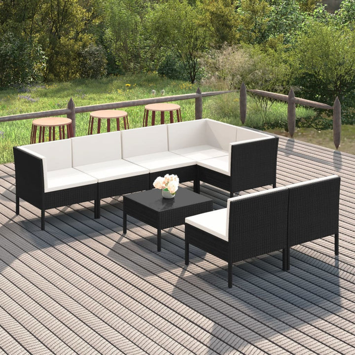 loungesæt til haven 8 dele med hynder polyrattan sort