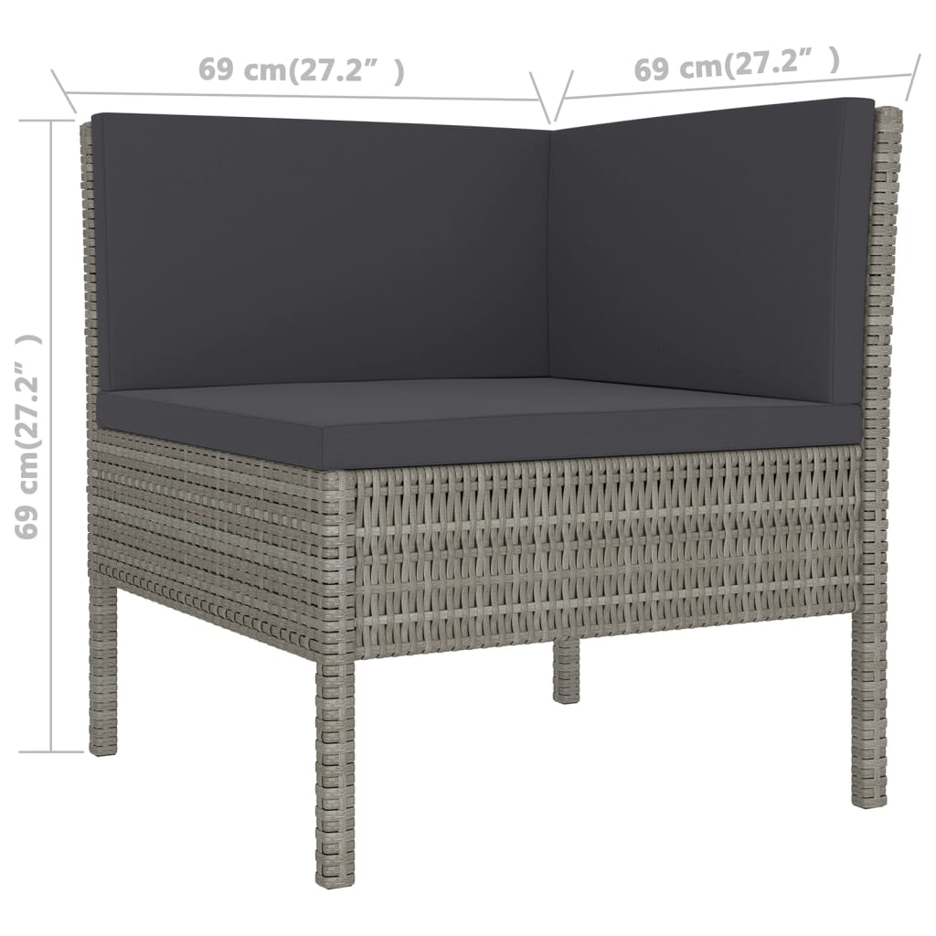 loungesæt til haven 8 dele med hynder polyrattan grå