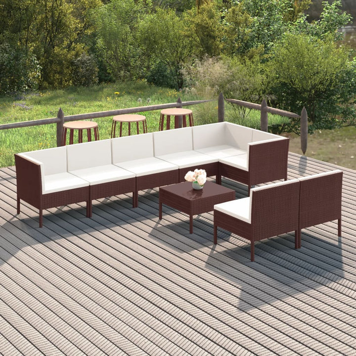 loungesæt til haven 9 dele med hynder polyrattan brun