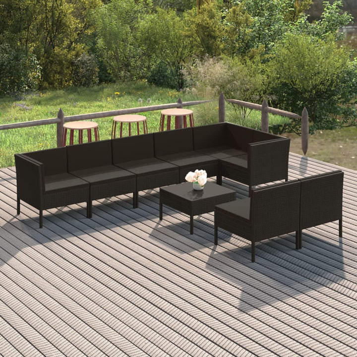 loungesæt til haven 9 dele med hynder polyrattan sort