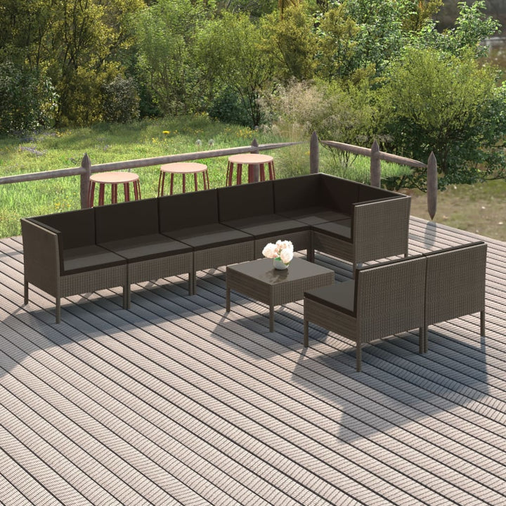 loungesæt til haven 9 dele med hynder polyrattan grå