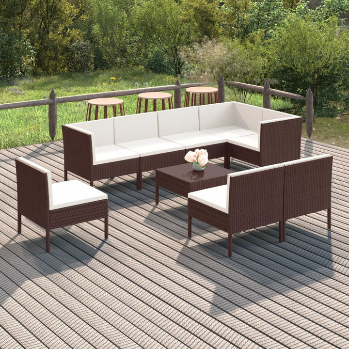 loungesæt til haven 9 dele med hynder polyrattan brun