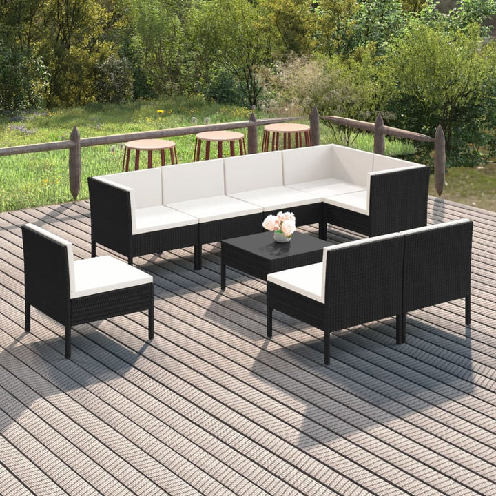 loungesæt til haven 9 dele med hynder polyrattan sort