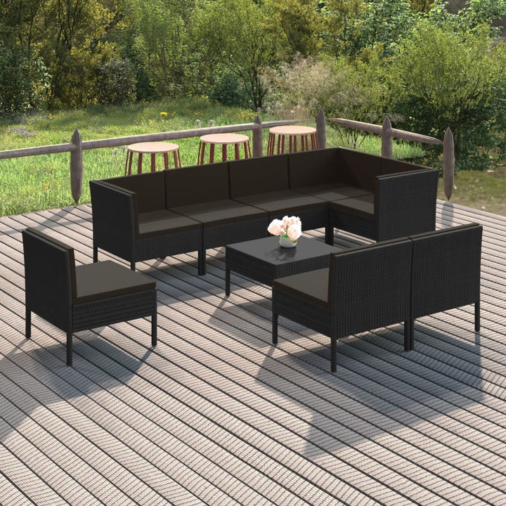 loungesæt til haven 9 dele med hynder polyrattan sort