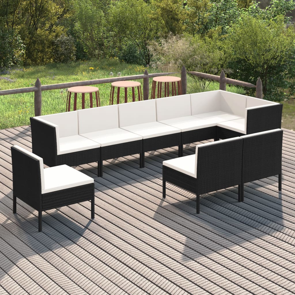 loungesæt til haven 9 dele med hynder polyrattan sort