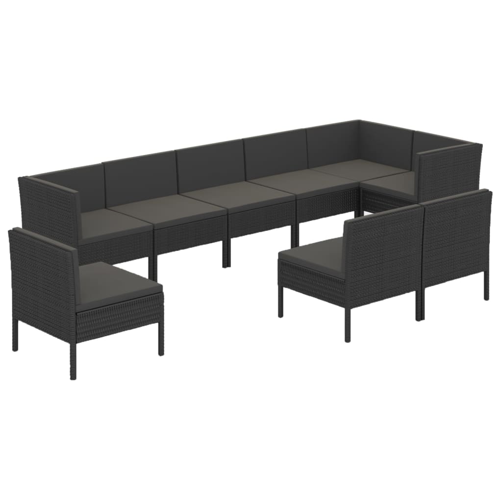 loungesæt til haven 9 dele med hynder polyrattan sort